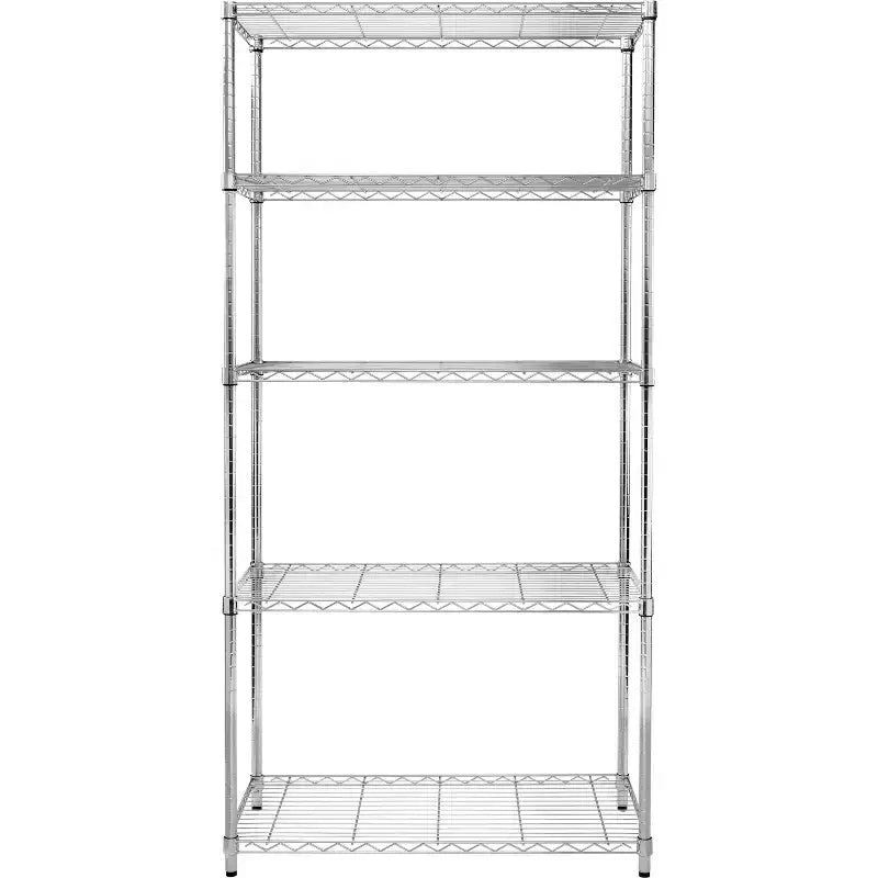Étagère de rangement chromée à 5 niveaux 18" x 36" x 72" : Étagères grillagées, acier, capacité de 158 kg, rangement universel