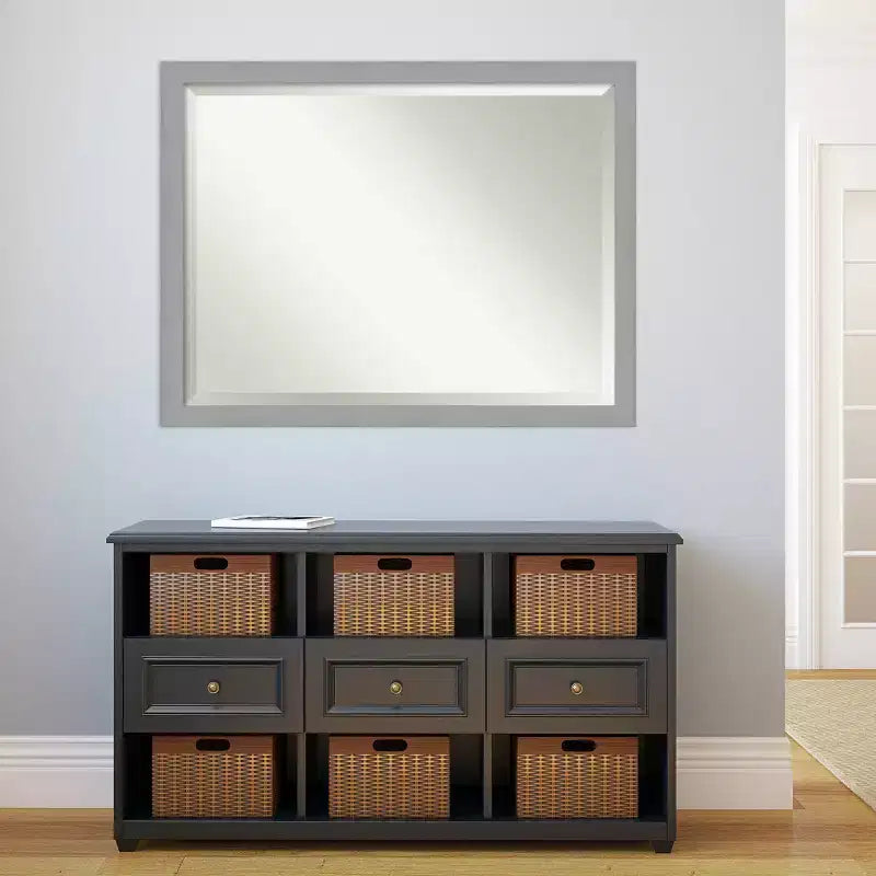 Miroir mural encadré en nickel brossé argenté 44" x 34" : Rectangle moderne, aucun assemblage requis