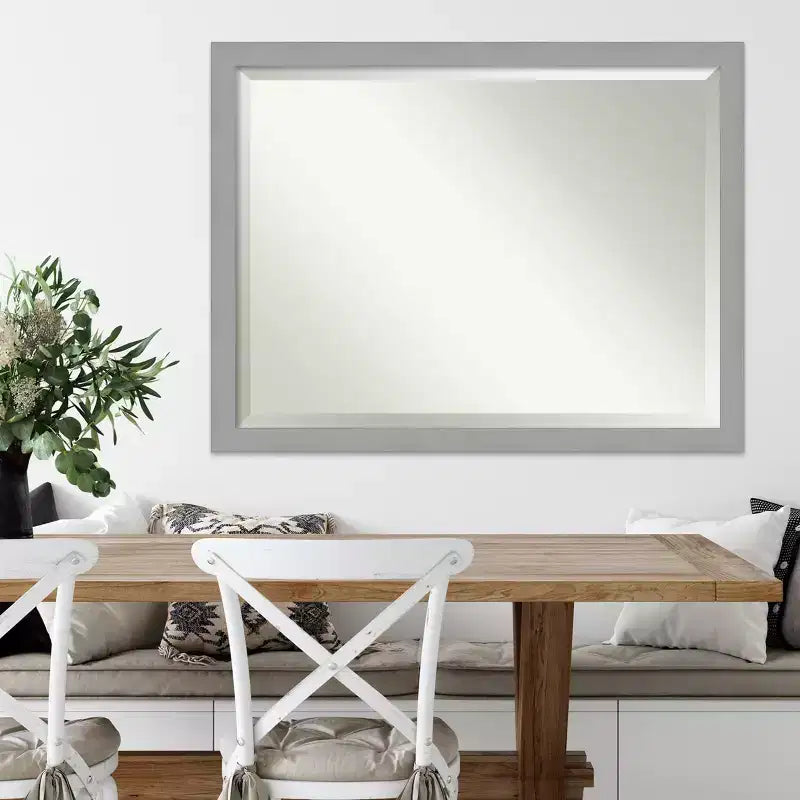 Miroir mural encadré en nickel brossé argenté 44" x 34" : Rectangle moderne, aucun assemblage requis