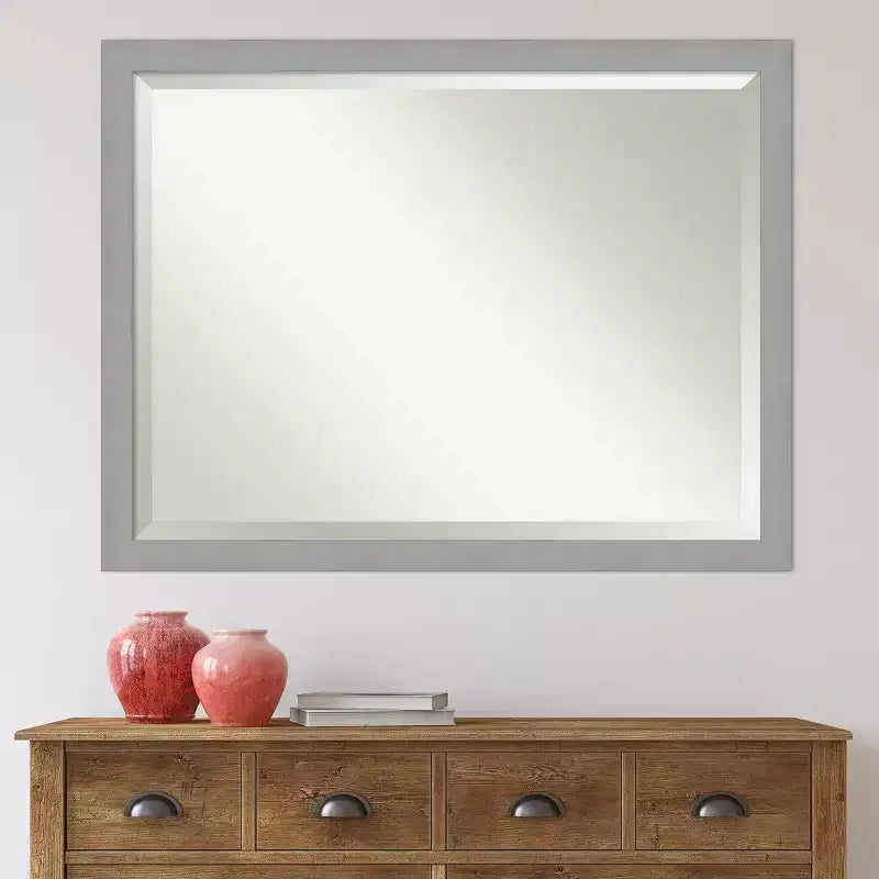 Miroir mural encadré en nickel brossé argenté 44" x 34" : Rectangle moderne, aucun assemblage requis