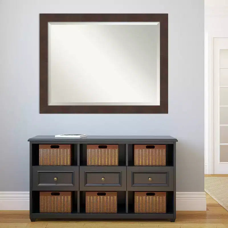 Miroir Mural Encadré Wildwood 45" x 35" Marron : Verre Biseauté Moderne, Aucun Assemblage Requis