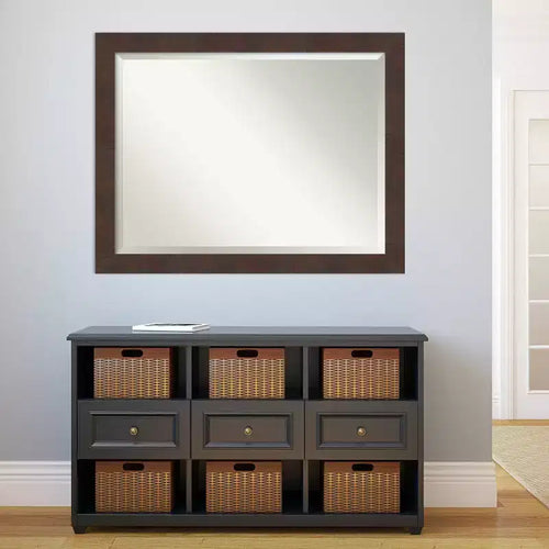 Miroir Mural Encadré Wildwood 45" x 35" Marron : Verre Biseauté Moderne, Aucun Assemblage Requis