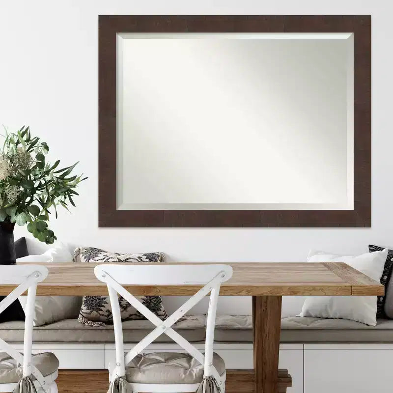 Miroir Mural Encadré Wildwood 45" x 35" Marron : Verre Biseauté Moderne, Aucun Assemblage Requis