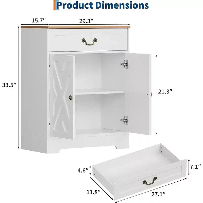 Meuble de bar à café de ferme avec 2 portes et tiroir, buffet de rangement de cuisine avec étagère réglable, capacité de 68 kg, pour salle à manger