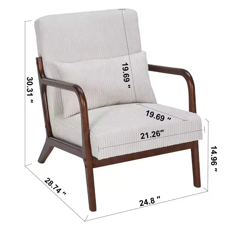 Fauteuil d'appoint moderne du milieu du siècle avec oreiller et cadre en bois massif, fauteuil rembourré pour salon, chambre ou coin lecture