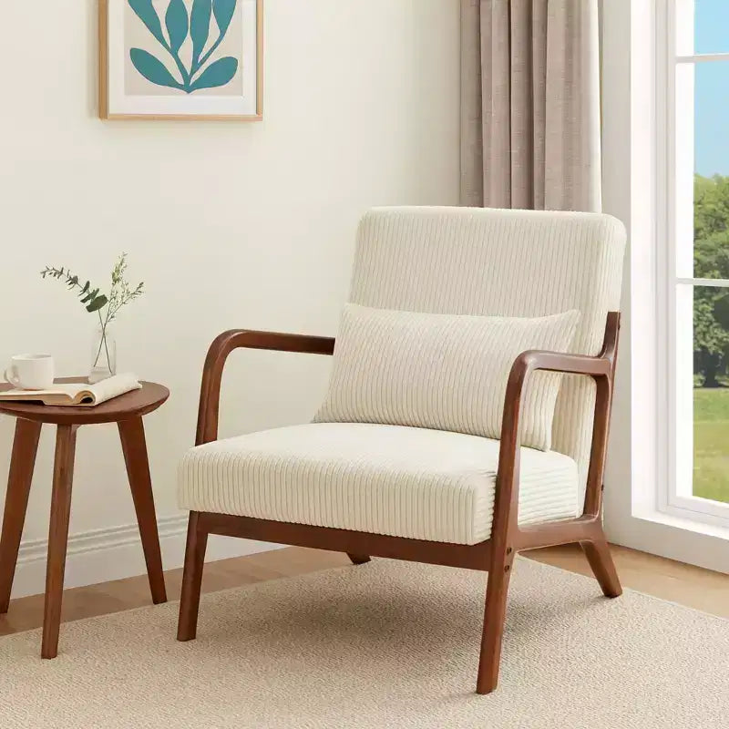 Fauteuil d'appoint moderne du milieu du siècle avec oreiller et cadre en bois massif, fauteuil rembourré pour salon, chambre ou coin lecture