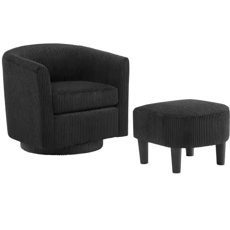 Fauteuil pivotant cylindrique moderne et pouf, mobilier de salon confortable