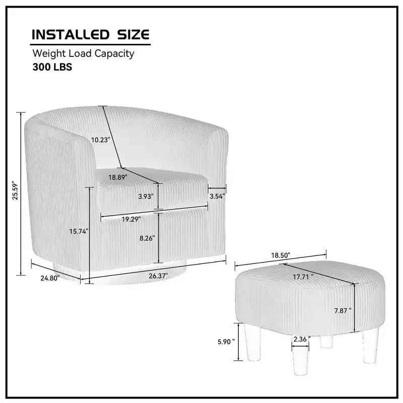 Fauteuil pivotant cylindrique moderne et pouf, mobilier de salon confortable