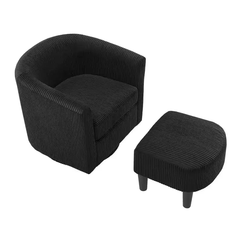 Fauteuil pivotant cylindrique moderne et pouf, mobilier de salon confortable