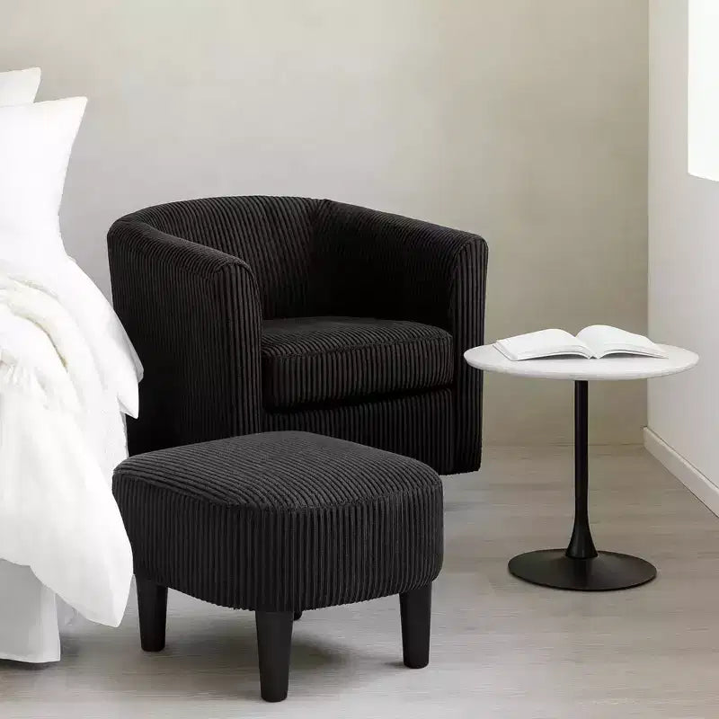 Fauteuil pivotant cylindrique moderne et pouf, mobilier de salon confortable