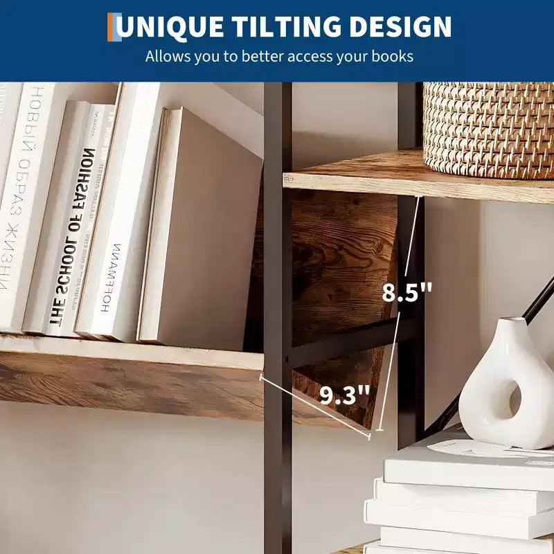 Étagère Bibliothèque Industrielle, Triple Largeur 4 Niveaux Étagère Industrielle avec 11 Étagères Ouvertes, Étagères Ouvertes pour Platine Vinyle avec Cadre Métallique pour Salon