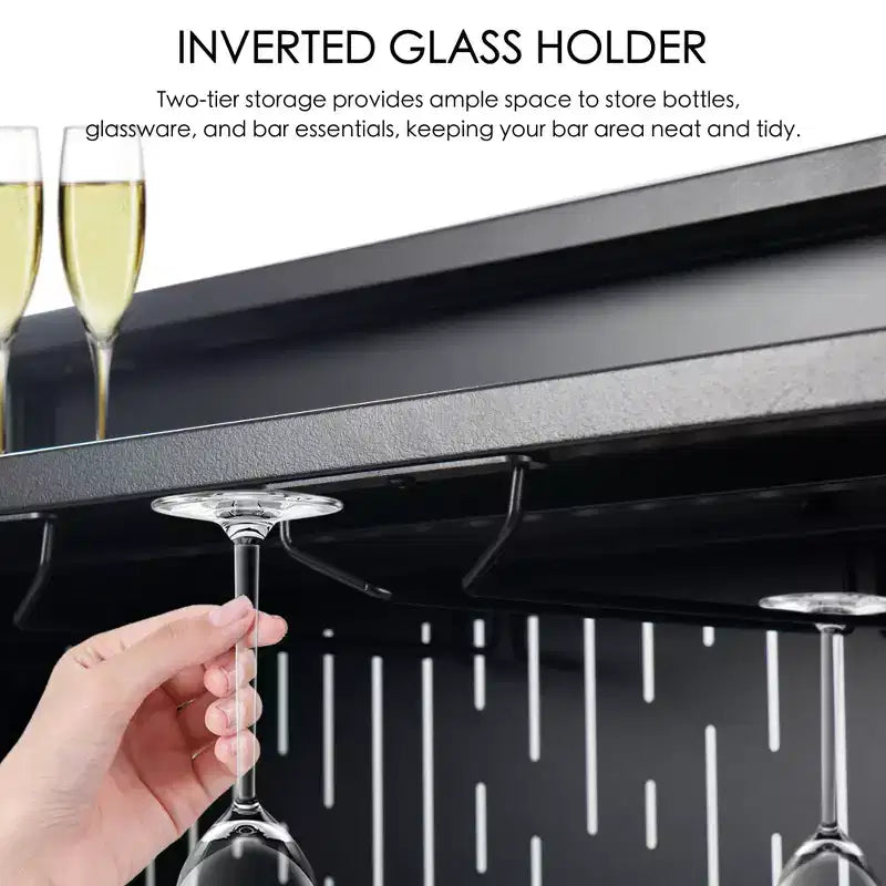 Meuble de bar d'intérieur avec armoire de rangement et étagères – Meuble de bar noir pour l'organisation du rangement de cuisine avec étagères