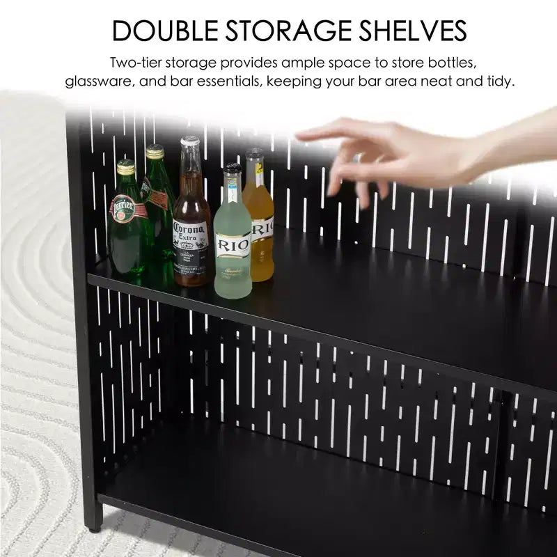 Meuble de bar d'intérieur avec armoire de rangement et étagères – Meuble de bar noir pour l'organisation du rangement de cuisine avec étagères