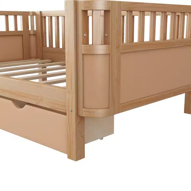 Lit plateforme en bois, moderne et élégant, de taille double, avec barrières de sécurité pour filles et garçons