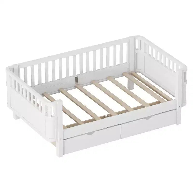 Lit plateforme en bois, moderne et élégant, de taille double, avec barrières de sécurité pour filles et garçons