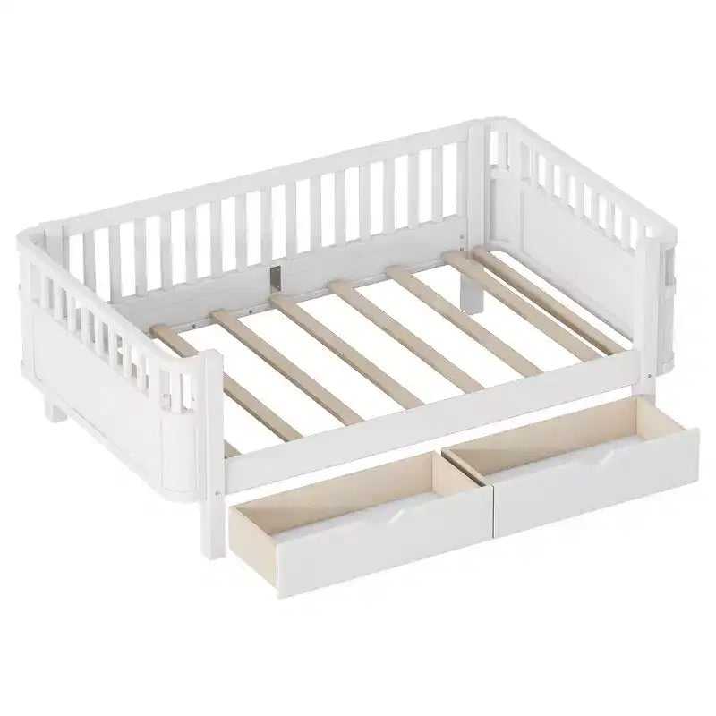 Lit plateforme en bois, moderne et élégant, de taille double, avec barrières de sécurité pour filles et garçons