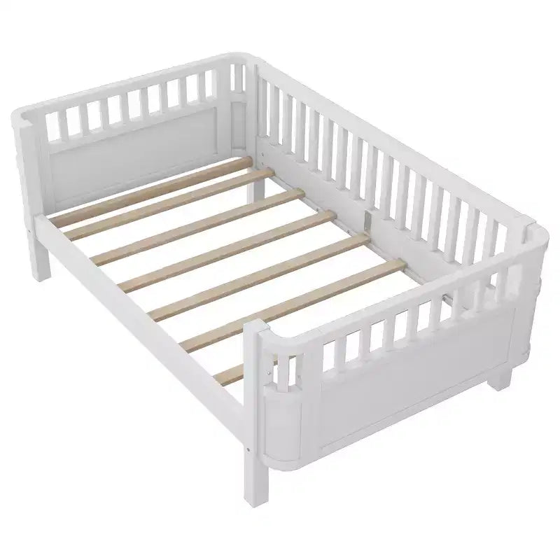 Lit plateforme en bois, moderne et élégant, de taille double, avec barrières de sécurité pour filles et garçons