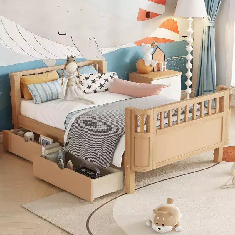 Lit plateforme en bois, moderne et élégant, de taille double, avec barrières de sécurité pour filles et garçons