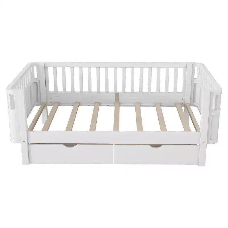 Lit plateforme en bois, moderne et élégant, de taille double, avec barrières de sécurité pour filles et garçons