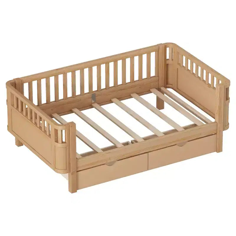 Lit plateforme en bois, moderne et élégant, de taille double, avec barrières de sécurité pour filles et garçons