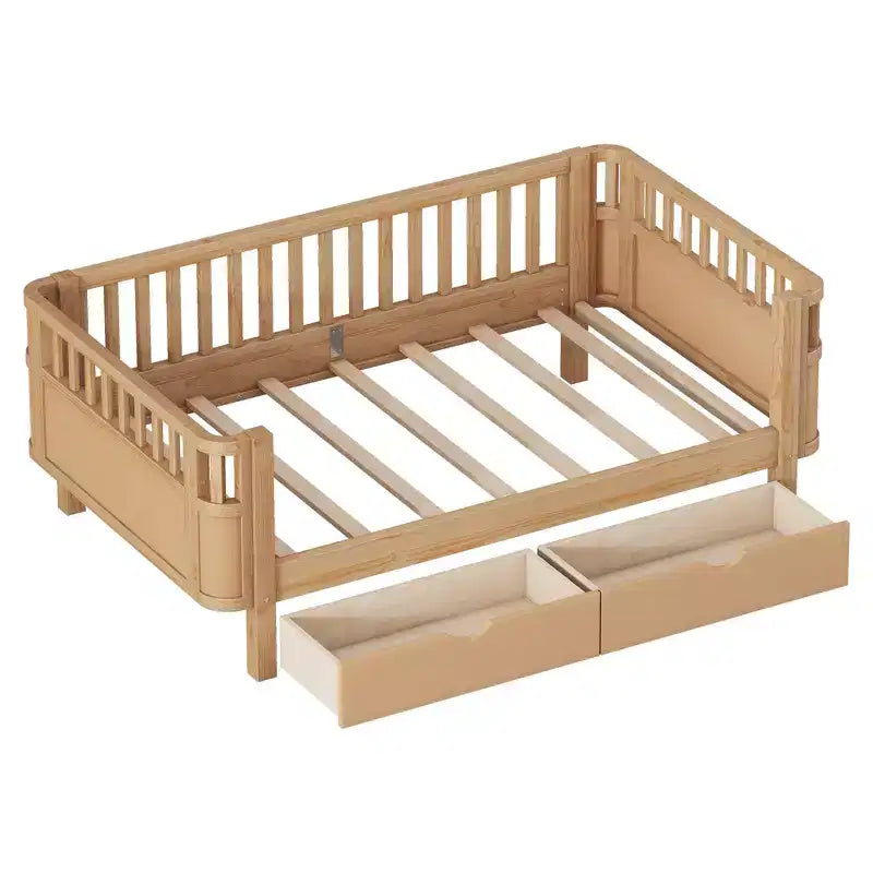 Lit plateforme en bois, moderne et élégant, de taille double, avec barrières de sécurité pour filles et garçons
