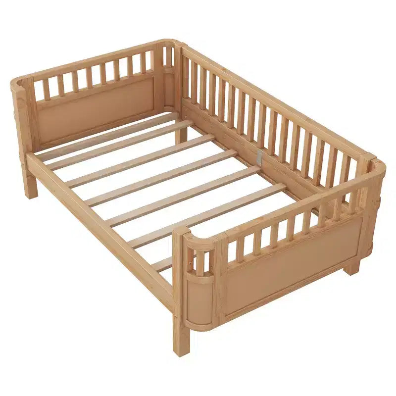 Lit plateforme en bois, moderne et élégant, de taille double, avec barrières de sécurité pour filles et garçons