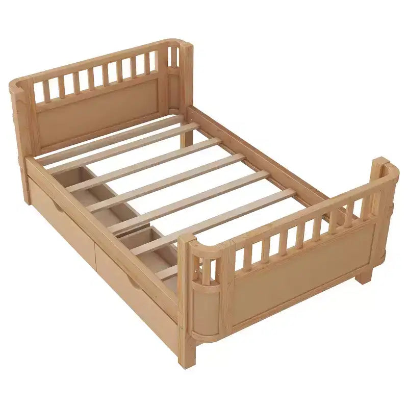 Lit plateforme en bois, moderne et élégant, de taille double, avec barrières de sécurité pour filles et garçons