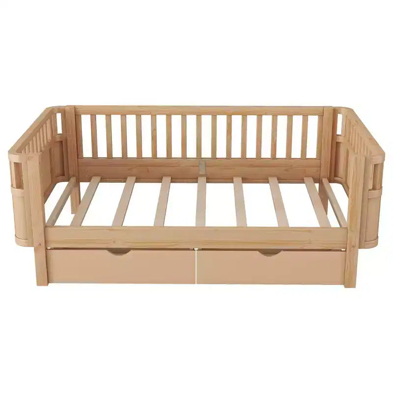 Lit plateforme en bois, moderne et élégant, de taille double, avec barrières de sécurité pour filles et garçons