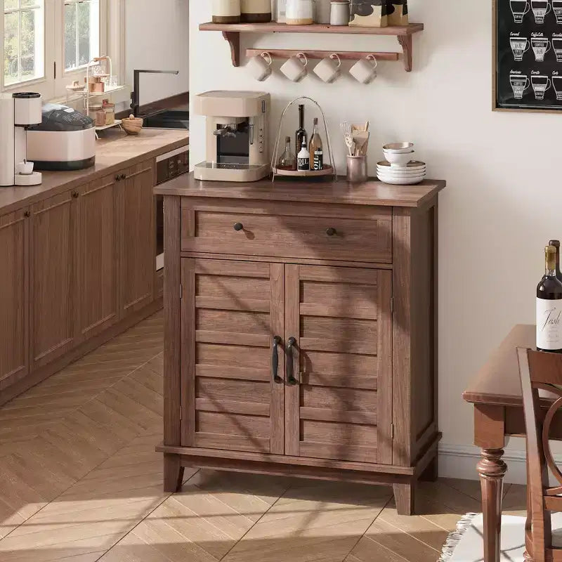 Farmhouse Storage Cabinet Adjustable, with 3-Tier Shelves Style,