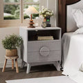 Fluted Nightstand with 2 Drawers & Open Shelf, Modern Wooden Bedside Table for Bedroom, End Table with Storage for Living Room
