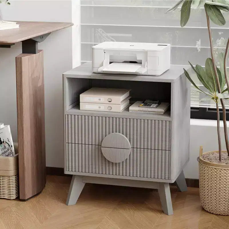 Table de chevet cannelée avec 2 tiroirs et étagère ouverte, Table de chevet moderne en bois pour chambre à coucher, Table d'appoint avec rangement pour salon