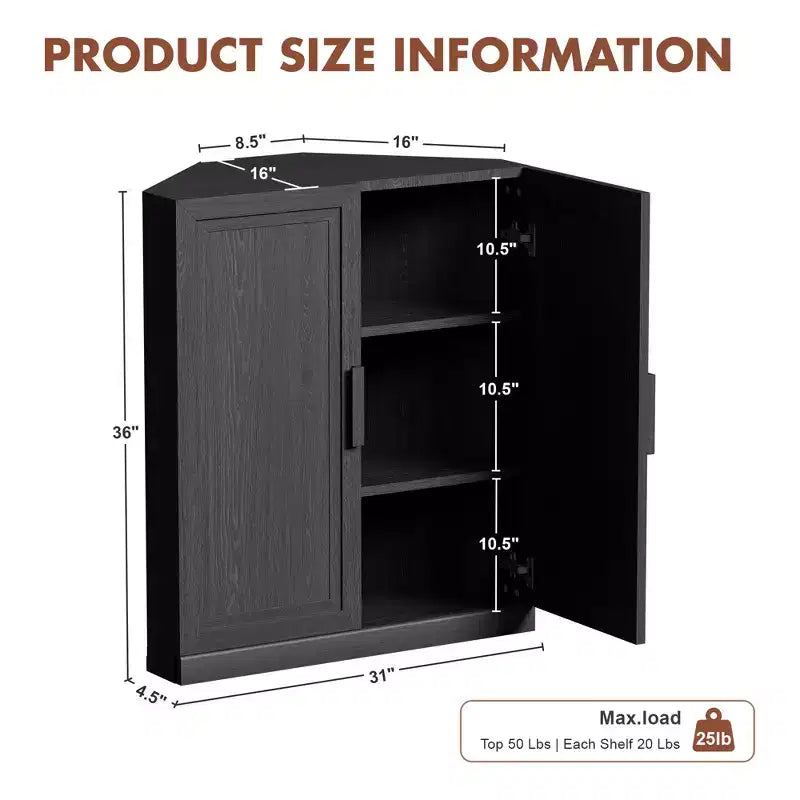 Meuble d'angle avec étagères réglables Buffet Vaisselier Meuble de cuisine et de salle à manger avec portes en bois - 31H x 31L, 36H x 31L