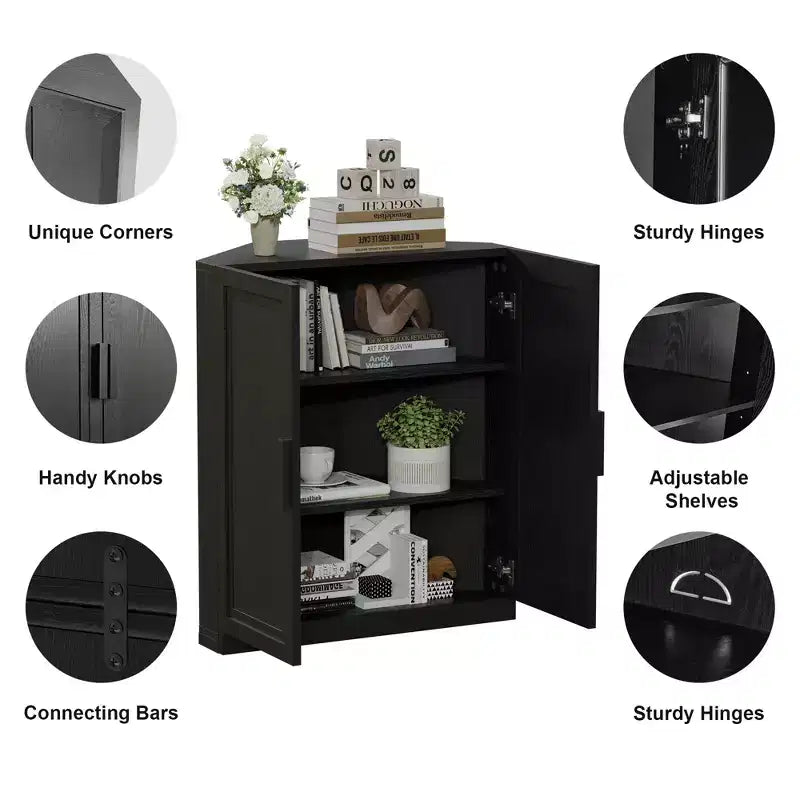 Meuble d'angle avec étagères réglables Buffet Vaisselier Meuble de cuisine et de salle à manger avec portes en bois - 31H x 31L, 36H x 31L