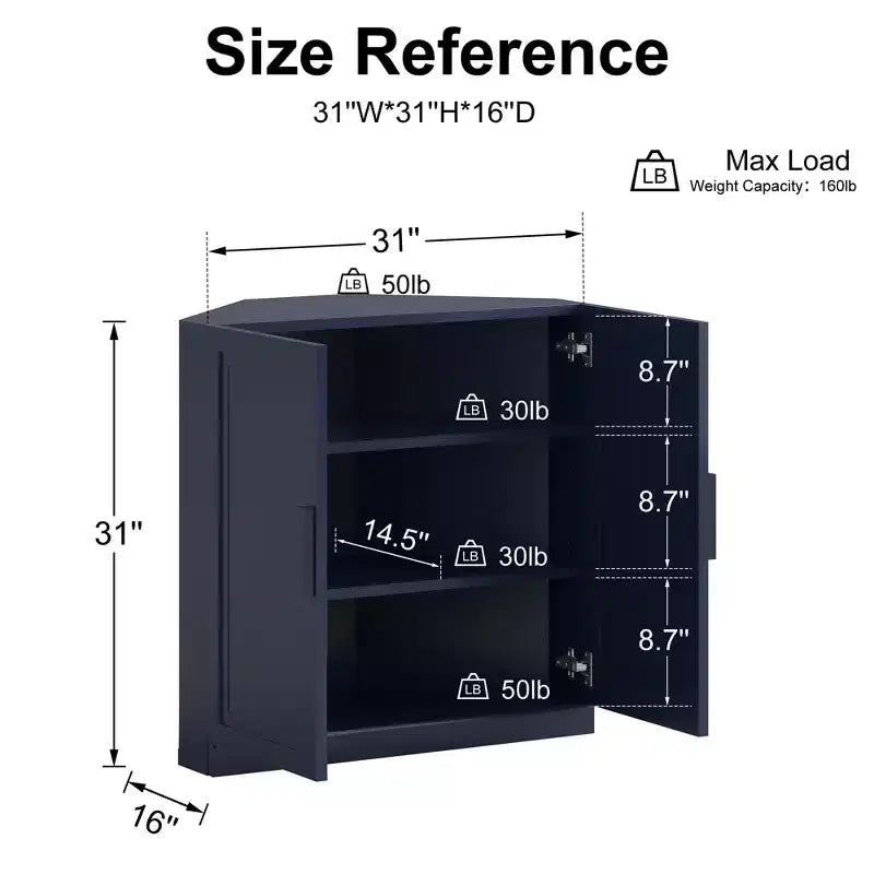 Meuble d'angle avec étagères réglables Buffet Vaisselier Meuble de cuisine et de salle à manger avec portes en bois - 31H x 31L, 36H x 31L