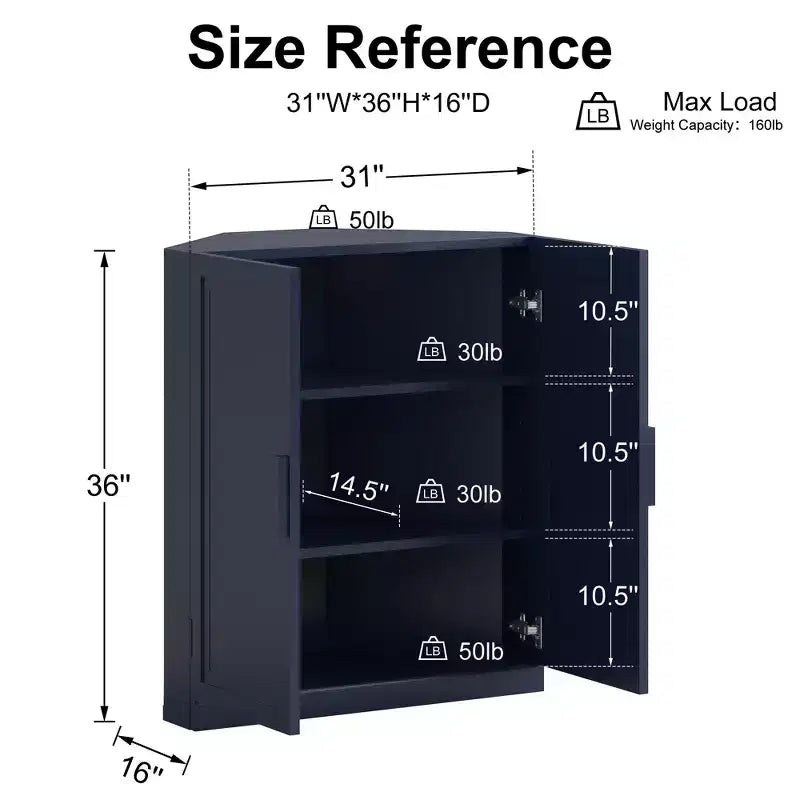 Meuble d'angle avec étagères réglables Buffet Vaisselier Meuble de cuisine et de salle à manger avec portes en bois - 31H x 31L, 36H x 31L