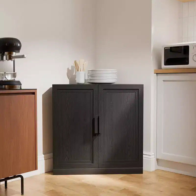 Meuble d'angle avec étagères réglables Buffet Vaisselier Meuble de cuisine et de salle à manger avec portes en bois - 31H x 31L, 36H x 31L