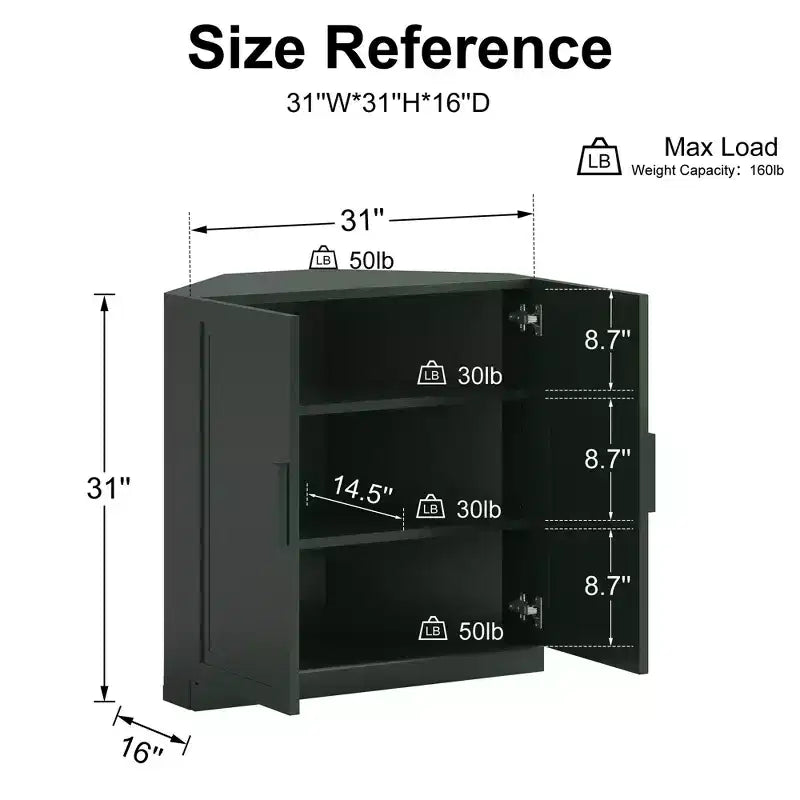 Meuble d'angle avec étagères réglables Buffet Vaisselier Meuble de cuisine et de salle à manger avec portes en bois - 31H x 31L, 36H x 31L