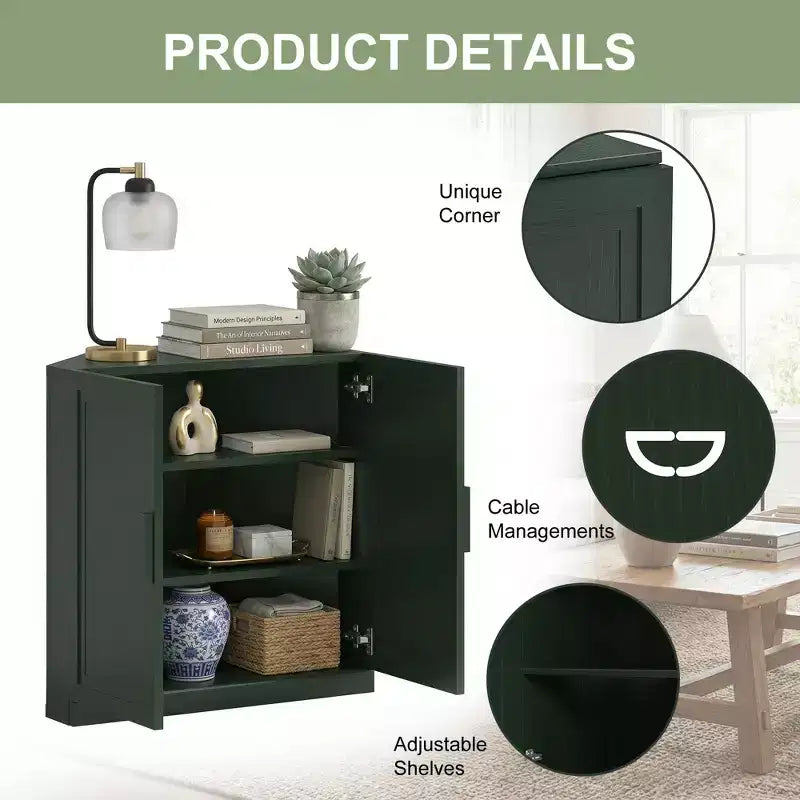Meuble d'angle avec étagères réglables Buffet Vaisselier Meuble de cuisine et de salle à manger avec portes en bois - 31H x 31L, 36H x 31L