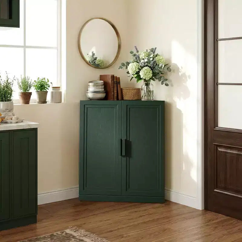 Meuble d'angle avec étagères réglables Buffet Vaisselier Meuble de cuisine et de salle à manger avec portes en bois - 31H x 31L, 36H x 31L