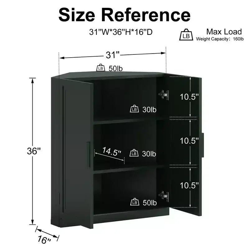 Meuble d'angle avec étagères réglables Buffet Vaisselier Meuble de cuisine et de salle à manger avec portes en bois - 31H x 31L, 36H x 31L