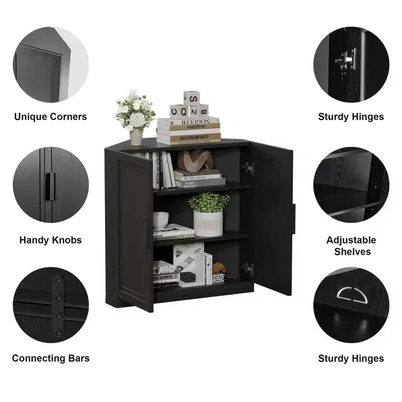 Meuble d'angle avec étagères réglables Buffet Vaisselier Meuble de cuisine et de salle à manger avec portes en bois - 31H x 31L, 36H x 31L