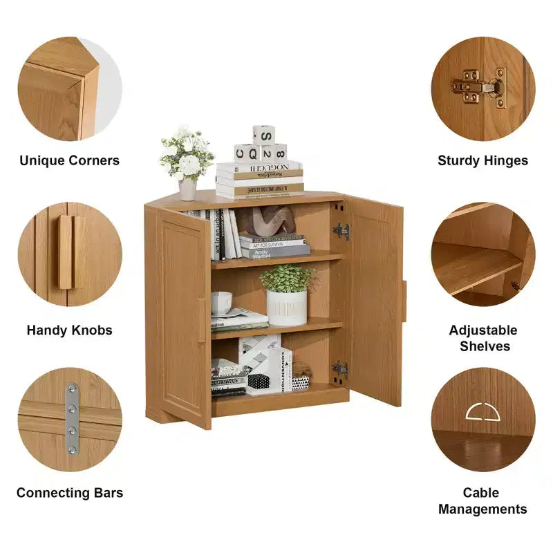 Meuble d'angle avec étagères réglables Buffet Vaisselier Meuble de cuisine et de salle à manger avec portes en bois - 31H x 31L, 36H x 31L