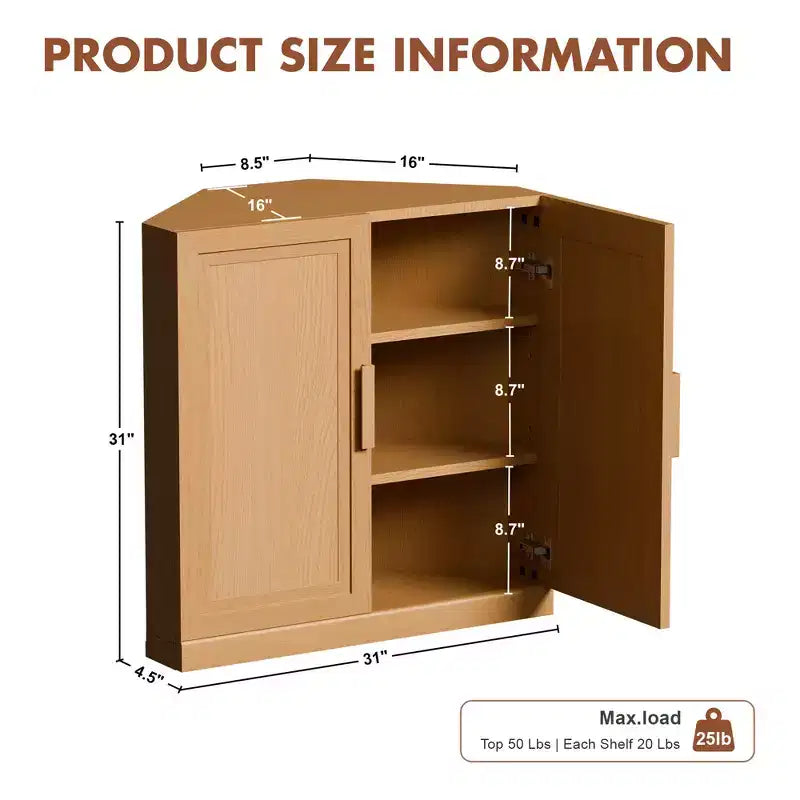 Meuble d'angle avec étagères réglables Buffet Vaisselier Meuble de cuisine et de salle à manger avec portes en bois - 31H x 31L, 36H x 31L