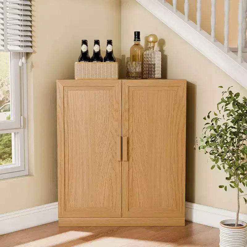 Meuble d'angle avec étagères réglables Buffet Vaisselier Meuble de cuisine et de salle à manger avec portes en bois - 31H x 31L, 36H x 31L
