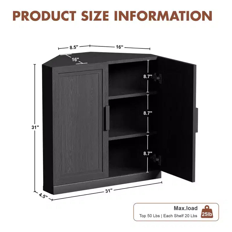 Meuble d'angle avec étagères réglables Buffet Vaisselier Meuble de cuisine et de salle à manger avec portes en bois - 31H x 31L, 36H x 31L