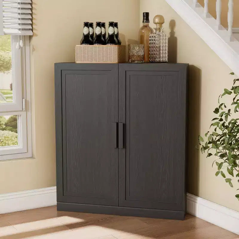 Meuble d'angle avec étagères réglables Buffet Vaisselier Meuble de cuisine et de salle à manger avec portes en bois - 31H x 31L, 36H x 31L