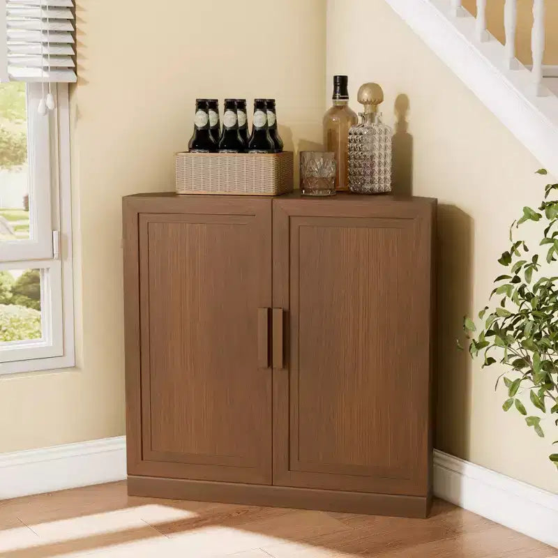 Meuble d'angle avec étagères réglables Buffet Vaisselier Meuble de cuisine et de salle à manger avec portes en bois - 31H x 31L, 36H x 31L