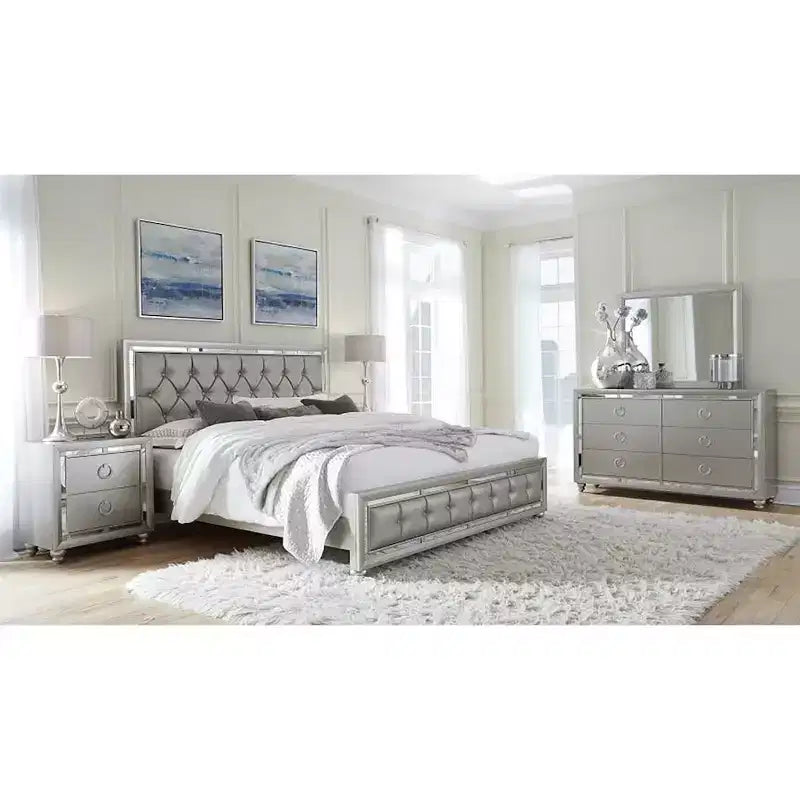 Miroir Cadre Argent Design Contemporain Accent Élégant pour Chambre à Coucher pour un Style Raffiné