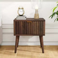 Dyonery 20 inch Walnut Fluted Nightstand Set of 1/2 Mid Century Modern End Table with Drawer Bedside Table Solid Wood End Side Table for Living Room