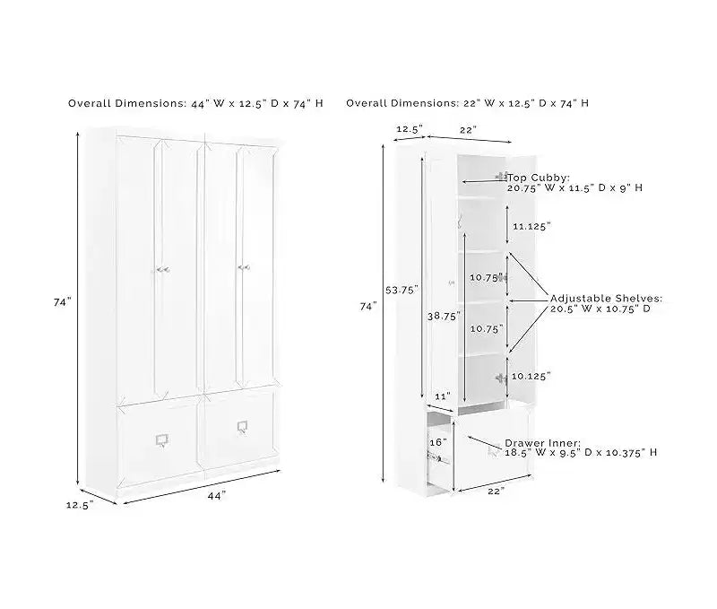 Armoires de rangement utilitaires en métal de 188 cm de hauteur et 31,75 cm de largeur avec 2 portes et 3 étagères